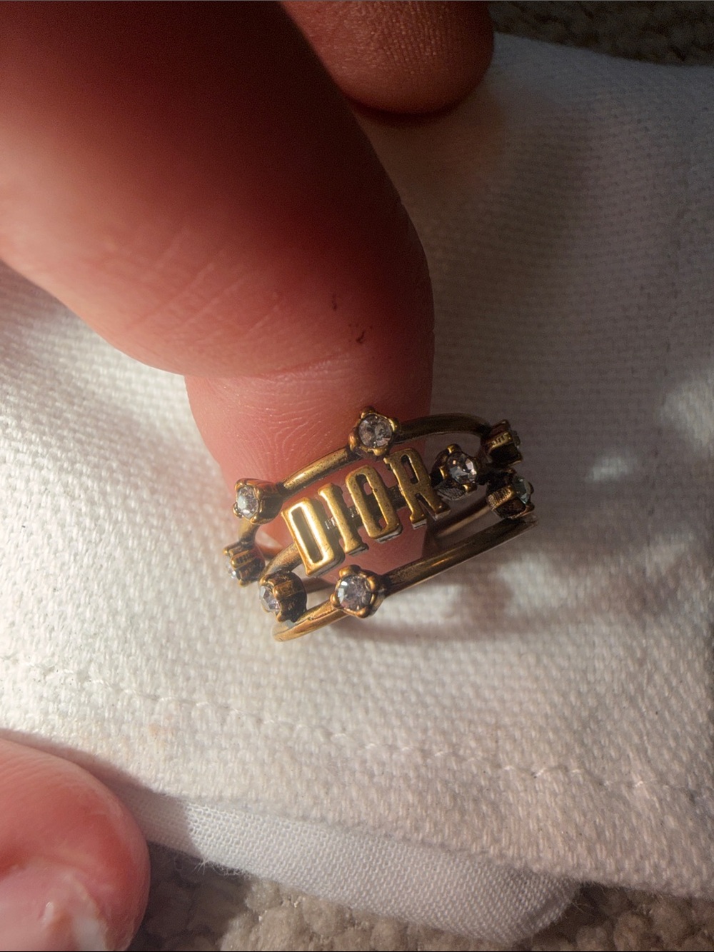💯 authentic Dior Gold Logo Ring with Crystal Accents - Picture 8 of 8